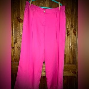 High Waist Wide Leg Pink Pants with Elastic Waistband
